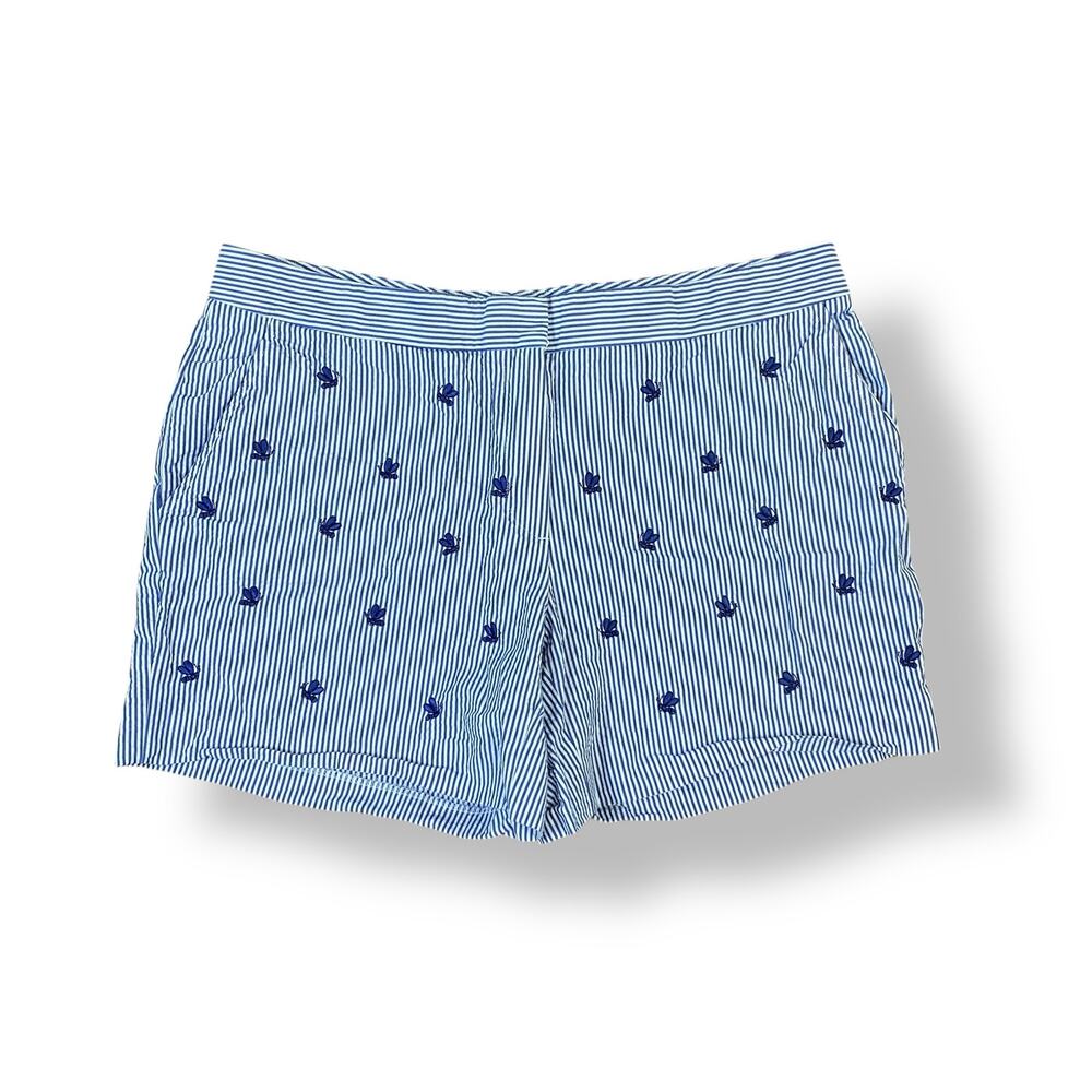 Brooks Brothers Embroidered Seersucker Striped Shorts Womens Size‎ 8 Blue White
